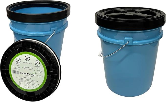 House Naturals 5 Gallon Food Grade BPA Free Bucket Light Blue Pail with Black Double Gasket Screw on Lid (Pack of 2) - NeatNest