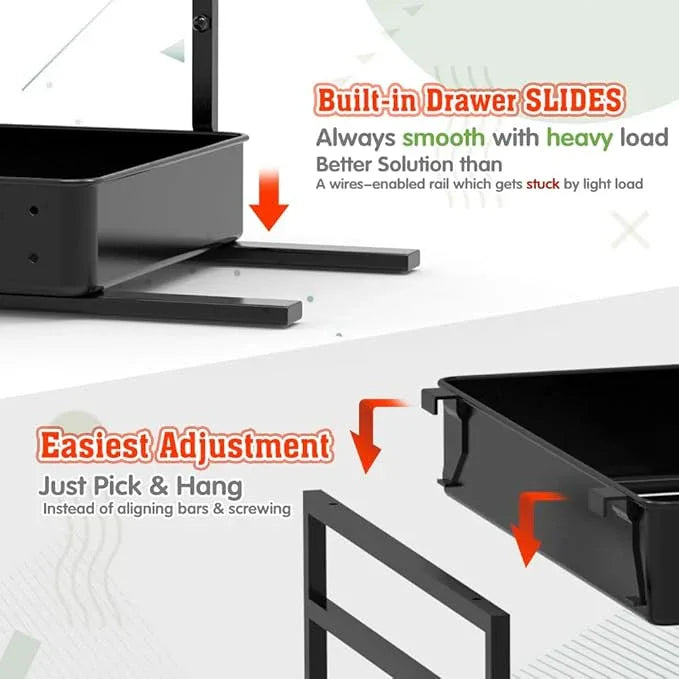 EVERIE Metal Pull Out Slide Shelf Organizer for Under Sink Organization in Kitchen, Bathroom, Counter, Cabinets, Minimum Available Space 13" Wide x 16.5" Deep (Black, 1 Set) - NeatNest