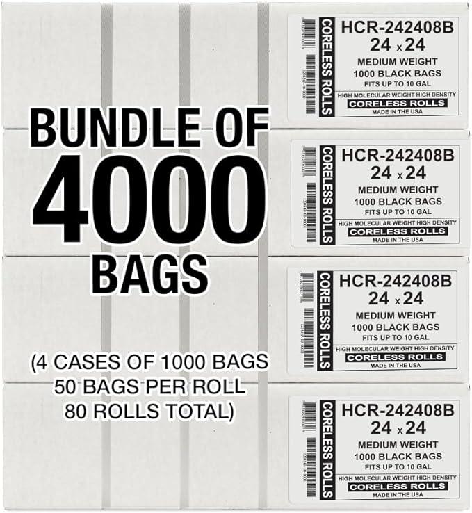 Aluf Plastics High Density Trash Bags, 10 Gallon, 4000 Count, 8 Micron (eq), 24" x 24", Black, for Bathroom, Office, Industrial, Commercial, Janitorial, Municipal, Recycling - NeatNest