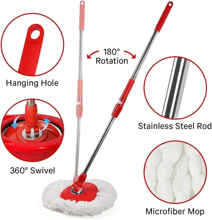 Pedal Spin Mop and 7LT Bucket Floor Cleaning System with 3 Extra Microfiber Mop Replacement Refills - Labor-Saving Foot Pressure Spin Mop with Adjustable Stainless Steel Handle for Floor Cleaning - NeatNest