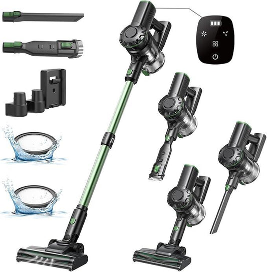 Vexilar Cordless Vacuum Cleaner, 550W/45Kpa/60Mins, Cordless Stick Vacuum Cleaner with Self-Standing and Touch Screen, 6-in-1 Lightweight, Rechargeable Vacuum for Pet Hair Carpet Hardwood (Green) - NeatNest