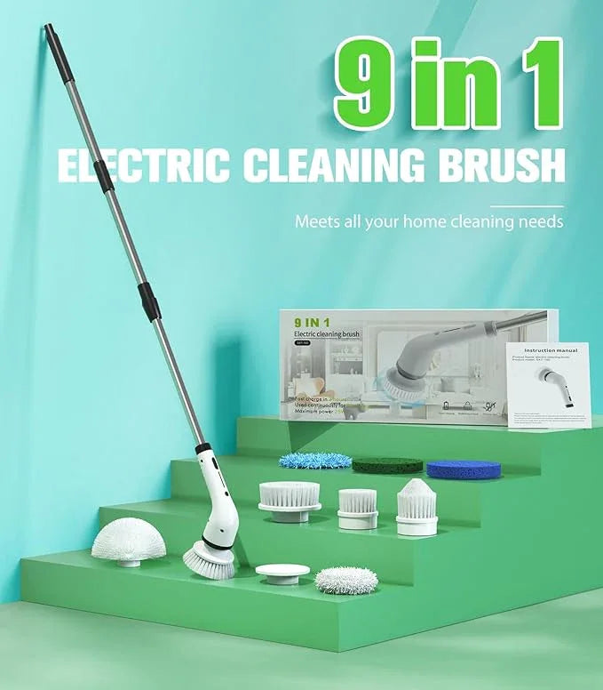 Electric Spin Scrubber for Cleaning, Cordless IPX5 Waterproof Bathroom Shower Scrubber Brushes with 9 Head, 1.5H Power Dual Speed Cleaner with Extendable Handles for Bathtub Floor Kitchen Wall - NeatNest