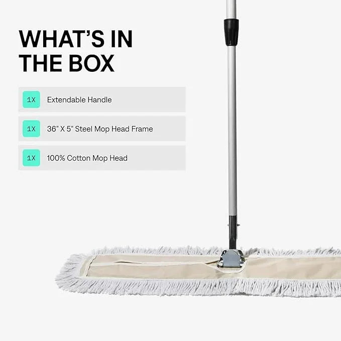 Commercial Dust Mop – 36 Inch Floor Sweeper for Hardwood, Reusable Cotton Mop Head, Extendable Handle, Dry Mop for Floor Cleaning & Janitorial Supplies - NeatNest