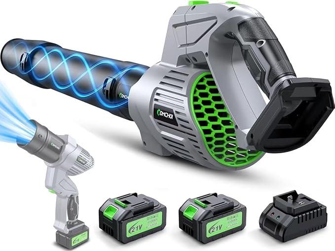 Comchoi Electric Leaf Blower Cordless, 900,000 RPM, 2 x 4.0Ah Batteries & Charger, Handheld Leaf Blowers for Lawn Care, 5 Speed Mode, Portable Lightweight Grass Blower for Yard, Patio & Outdoor Use - NeatNest