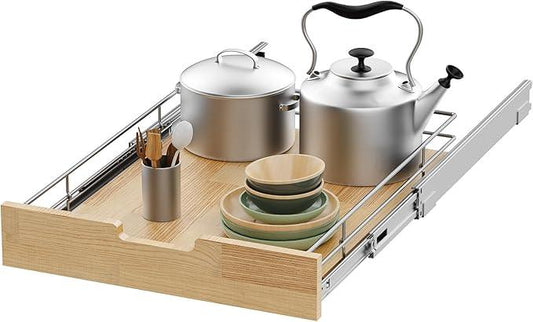 Pull Out Cabinet Organizer,Heavy-Duty Slide Out Shelf, Wood And Wire Basket, Pull Out Drawer for for Kitchen Under Sink Space, Pantry, Bathroom (23 * 21 WM) - NeatNest