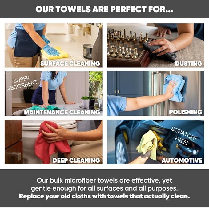 Microfiber Wholesale Bulk 12” X 12” All Purpose Towels Case Quantity (400 Count) | No Fraying | High Density Microfiber | Zero Chemical Cleaner | Long-Lasting (White) - NeatNest