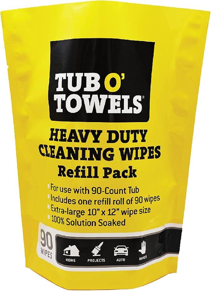 Tub O' Towels Heavy-Duty Cleaning Wipes Refill Pack, Fits 90-Count Canister, Extra-Large 10" x 12" Multi-Surface Wipes for Grease, Grime, and Tough Stains, Convenient Refill for Home, Auto, and More - NeatNest