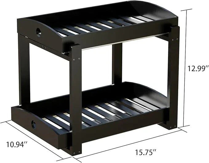 Bamboo Wood Under Sink Organizer 1 Pack, Pull Out Cabinet Organizer 2 Tier Under Sink Organizers and Storage with Sliding Drawer Sturdy Easy Assembly for Kitchen Bathroom Undersink (Black, 2 Packs) - NeatNest