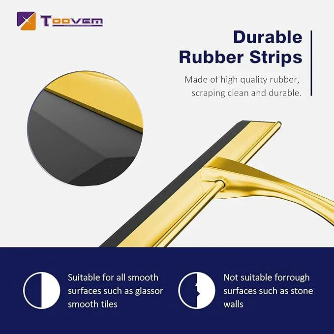 TOOVEM 12 Inch Shower Squeegee for Glass Doors, Window, Bathroom, Car Windshield, Shower Cleaning Tools with S Hook, Square Sticky Hook（Gold） - NeatNest