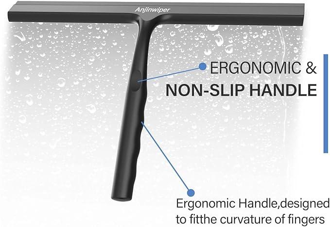 Household Squeegee for Shower Glass Doors, Silicone Shower Squeegee with Adhesive Hook, Bathroom Squeegee for Shower, Window Cleaner Tool for Glass Door, Kitchen, Tile Wall(10 inch-Black) - NeatNest