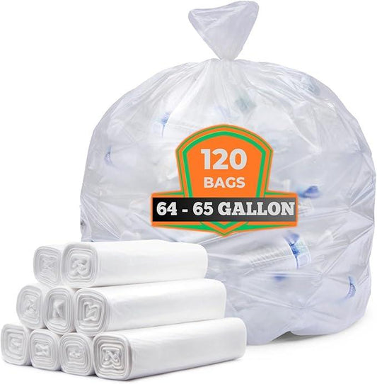 Veska 64-65 Gallon Clear Trash Bags, 120 Count Bulk Large Clear Trash Bags, Heavy Duty Garbage Bags, Large Garbage Bags and Trash Can Liners, 120 Bags on Roll - NeatNest