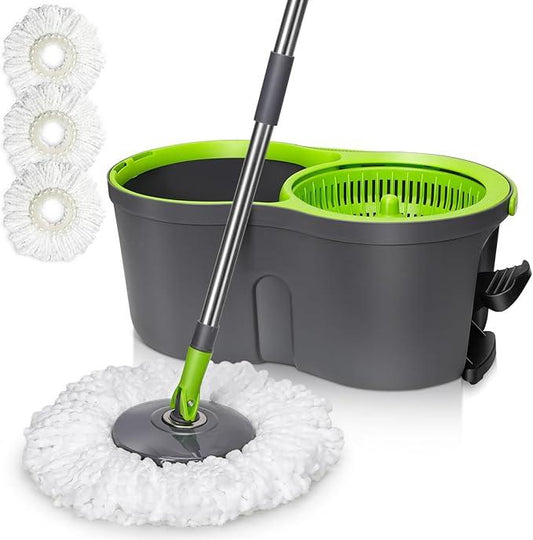 Spin Mop Bucket System,Masthome Pedal Spin Mop and Bucket with Wringer Set,EasyWring Microfiber Mop with 3 Mop Pads,360°Spinning Floor Cleaning System - Home & Office Suitable - NeatNest
