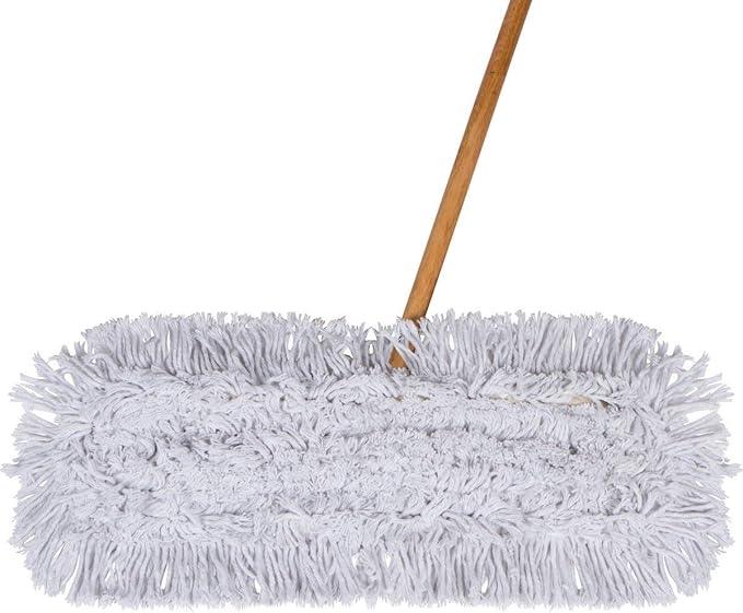 Commercial Dust Mop & Floor Sweeper, 24 in. Dust Mop for Hardwood Floors, Cotton Mop Head, Wooden Broom Handle, Industrial Dry Mop for Floor Cleaning & Janitorial Supplies - NeatNest