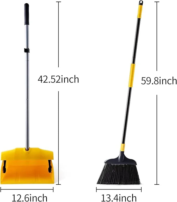 Yocada Commercial Broom and Dustpan Set with Windproof Cover Commercial Outdoor Indoor for Courtyard Garage Lobby Mall Market Floor Home Kitchen Room Office Pet Hair Rubbish - NeatNest