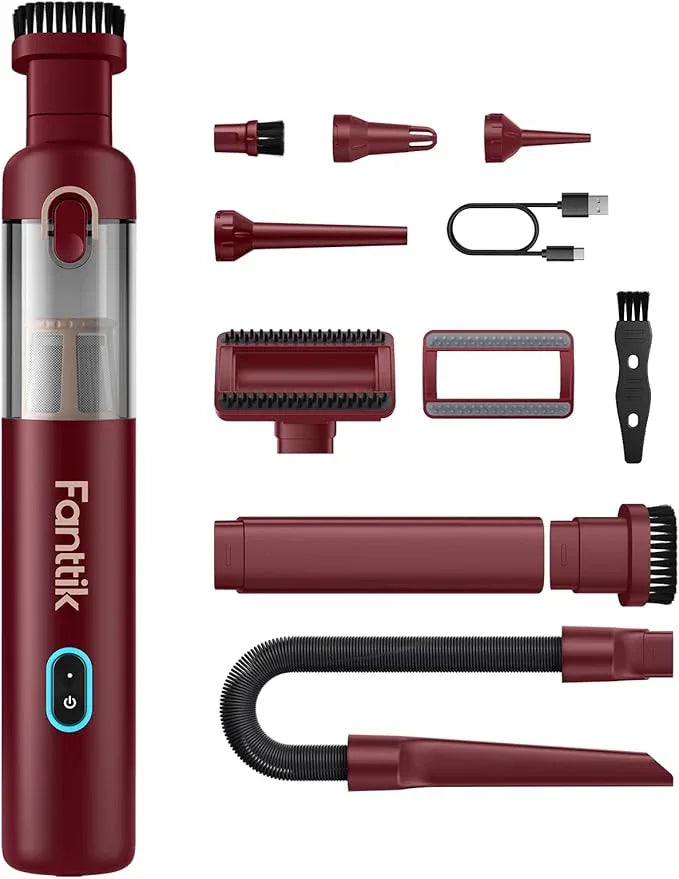 Fanttik Slim V8 APEX Car Vacuum, 4-in-1 Portable Mini Cordless Vacuum with 19000pa Suction Power, Type-C Charge, 2 Suction Modes, Handheld Vacuum for Small Jobs, Car, Office Desk, Keyboards (Red) - NeatNest