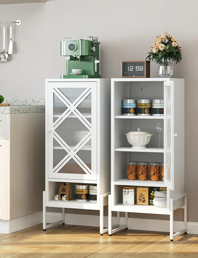 Metal Storage Cabinet with Adjustable Shelves, 42.51"H Freestanding Organizer for Pantry, Kitchen, Bathroom & Laundry Room, Strong & Rust-Resistant, Easy Assembly (White+Transparent Door Panel) - NeatNest