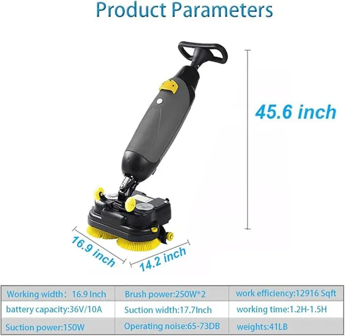 Professional-Grade Mini Floor Scrubber Ultra-Compact & Portable Cordless Design 90-120 Min Battery 16.9" Wide Cleaning for Home, Office, Bathrooms & Small Commercial Spaces, Tile & Sealed Floors - NeatNest