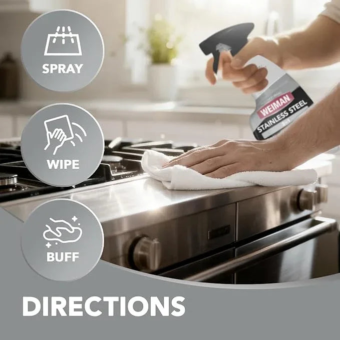 Weiman Stainless Steel Cleaner and Polish - Protects Appliances from Fingerprints and Leaves a Streak-Free Shine for Refrigerator, Dishwasher, Oven & Grill, Cleaning Supplies, Microfiber Cloth - NeatNest