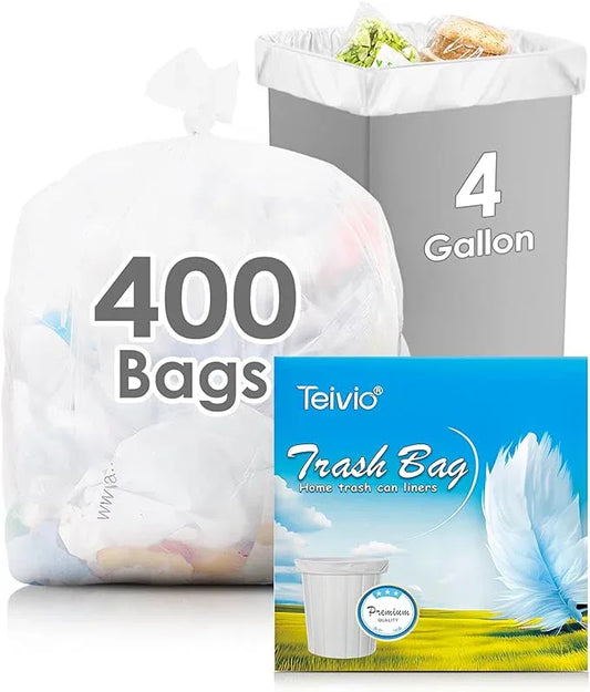 Teivio 4 Gallon 400 Counts Clear Trash Bags Garbage Bags, Mini Waste Basket Liners,Bathroom Trash Can Bin Liners, Small Plastic Bags for Home Office Kitchen Car Bedroom Dog waste Baby Diaper - NeatNest