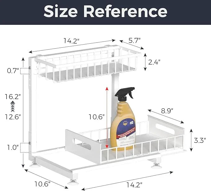 Pro Under Sink Organizer Storage: Premium Metal 2-Tier Pull-Out Wire Basket Organizer, L Shape Height Adjustable, Easy Installation | Kitchen & Bathroom Cabinet Organizers Pack 1 White - NeatNest