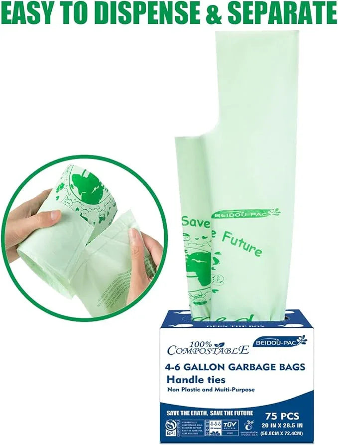 4-6 Gallon Compostable Trash Bags, 150 Count - Kitchen Trash Bags with Handle, Sturdy Biodegradable Garbage Bags for Food Scrap Waste, ASTM D6400, US BPI Certified - NeatNest