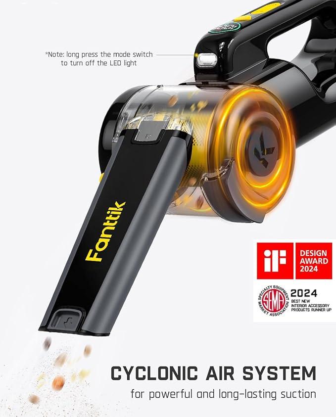 Fanttik Fold V10 APEX Pivot Cordless Car Vacuum, 17000Pa Handheld Vacuum Suction Power, Smart LED Display, Portable for Car Home Pet (Deluxe with Flexible Hose&Pet Brush) - NeatNest