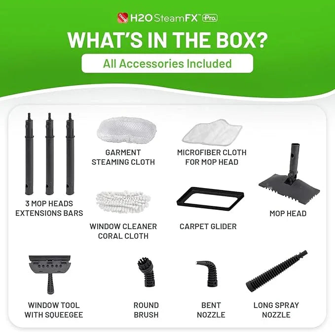 H2O SteamFX Pro Handheld Steam Cleaner with 12 Accessories – Multipurpose Steam Mop for Floors, Carpets, Upholstery, and Outdoor Surfaces, Ideal for Deep Home and Patio Cleaning - NeatNest