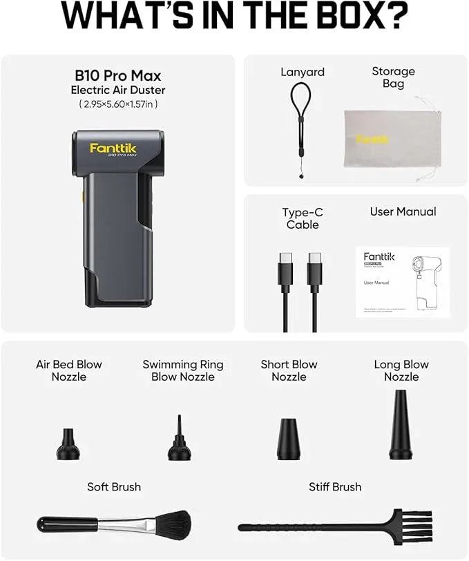Fanttik B10 Pro Max Electric Air Duster, 130000RPM Brushless Motor, Compressed Air Duster, 6 Gears Adjustable, One-tap Booster, 28.8Wh Rechargeable Battery, Electric Duster for PC, Car, House, Outdoor - NeatNest
