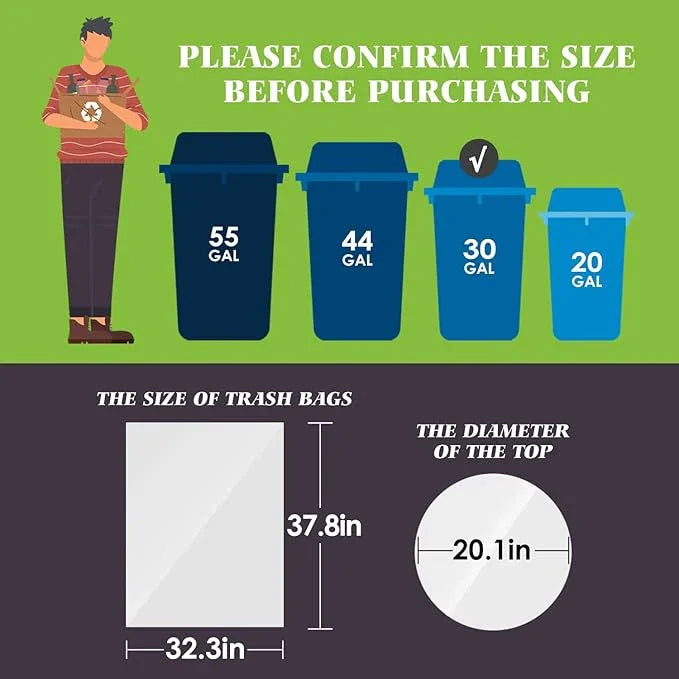 Teivio 30-33 Gallon 300 Counts Large Multipurpose Trash Bags Sturdy Garbage Bags,30 Gal 31 Gal 32Gal 33 Gal 35 Gal,Leaf Bags Outdoor Commercial Trash Can Liner for Construction Sites(Clear) - NeatNest
