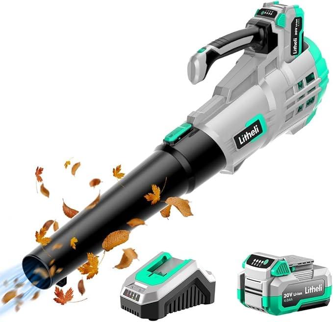 Litheli 20V Cordless Leaf Blower, 350 CFM 85 MPH Battery Leaf Blower, Variable Speeds Leaf Blowers for Cleaning Leaves, Dust, Snow, Lawn, Yard, 4.0Ah Battery & Fast Charger - NeatNest