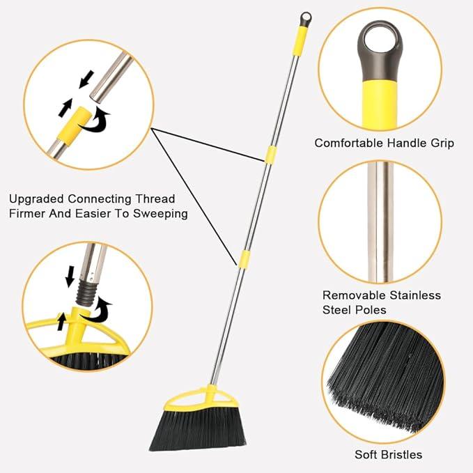 Soft Bristles Broom Indoor Angle Broom with Long Handle Soft Floor Sweeping Brooms Kitchen Broom - NeatNest