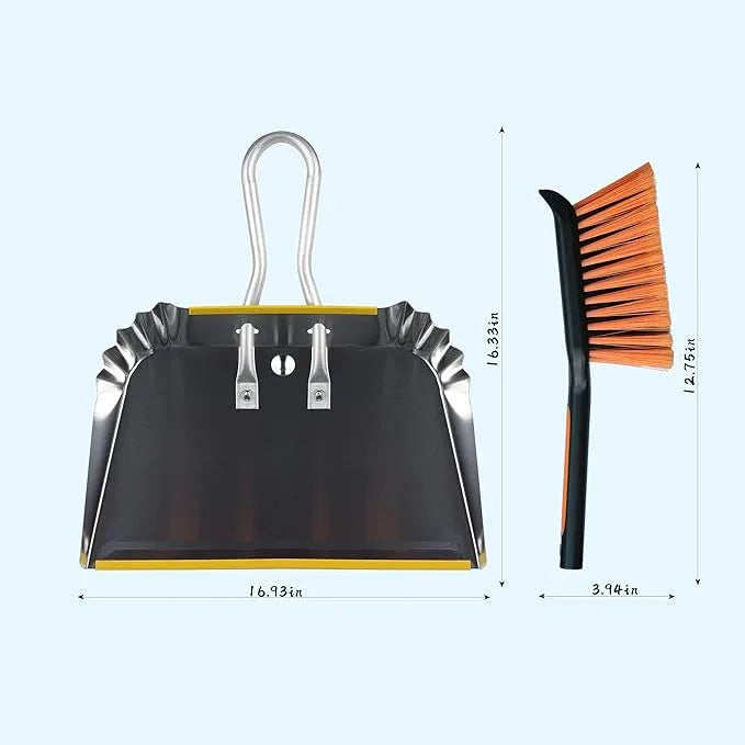 PHYEX 1-Pack 17" Heavy Duty Metal Dust Pan with Cleaning Brush Set - NeatNest