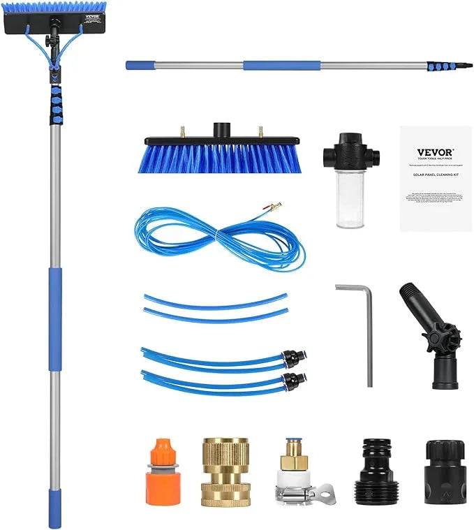 VEVOR Water Fed Pole Kit, 24FT Solar Panel Cleaning Pole with Extendable Handle, 180° Rotatable Brush Head & 65.6FT Hose, Household & Outdoor Window Cleaner Tool for Caravan Solar Panel Deck - NeatNest