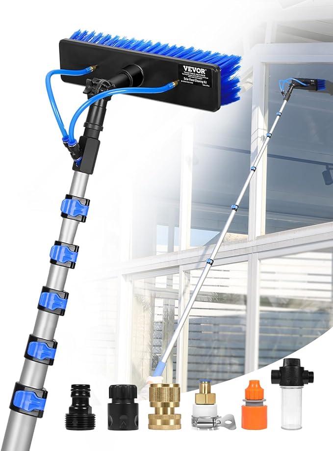 VEVOR Water Fed Pole Kit, 36FT Solar Panel Cleaning Pole with Extendable Handle, 180° Rotatable Brush Head & 65.6FT Hose, Household & Outdoor Window Cleaner Tool for Caravan Solar Panel Deck - NeatNest