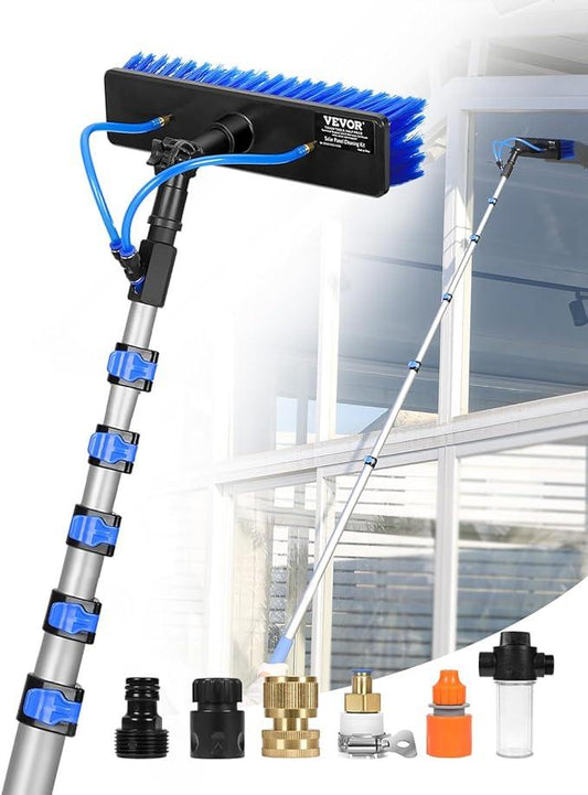 VEVOR Water Fed Pole Kit, 36FT Solar Panel Cleaning Pole with Extendable Handle, 180° Rotatable Brush Head & 65.6FT Hose, Household & Outdoor Window Cleaner Tool for Caravan Solar Panel Deck - NeatNest
