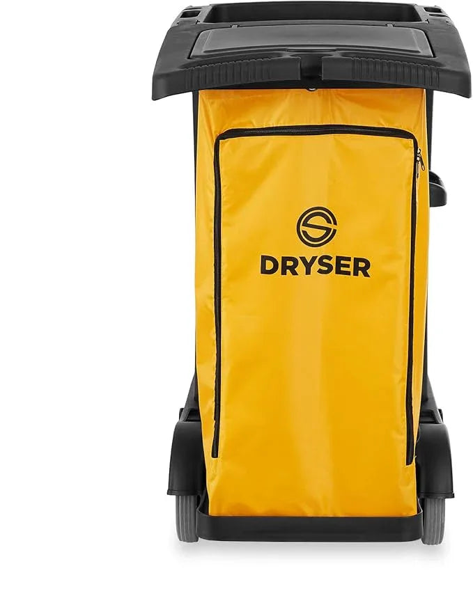 Dryser Commercial Janitorial Cleaning Cart on Wheels - Black Housekeeping Caddy with Cover, Shelves and Vinyl Bag - NeatNest