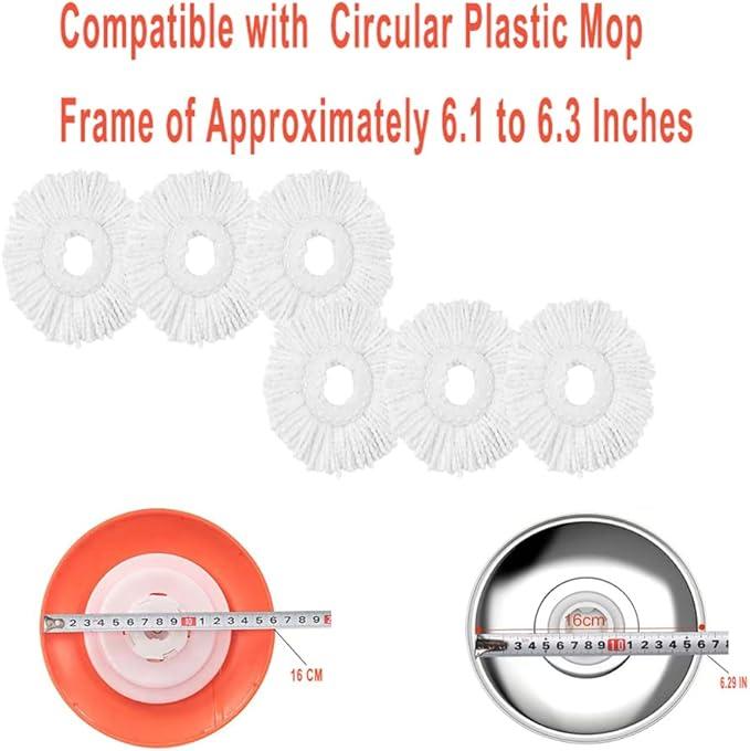 Spin Mop Refills Replacement 360° Microfiber Spin Mop and Bucket Head Round Shape Standard Size Easy Cleaning Spin Mop Systems 6-Pack White - NeatNest