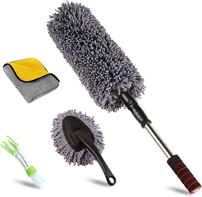 upra Ultimate Car Duster Kit，Best Microfiber Multipurpose Duster,Interior &Exterior Cleaning Tools,Dashboard Detailing Brush,Scratch Lint Free,Pollen Removing,extendable Handle,Tuck,SUV,RV,Set of 4 - NeatNest