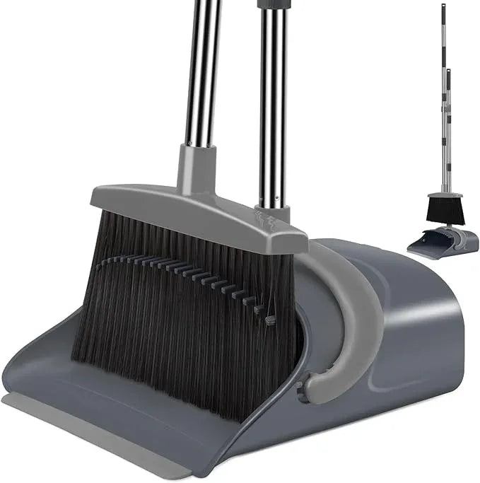 Broom and Dustpan Set, Dust pan with Long Handle, Broom with Dustpan Combo Set, Broom and Dustpan for Home, Indoor or Outdoor Cleaning Tool (Deep Gray&Light Gray) - NeatNest