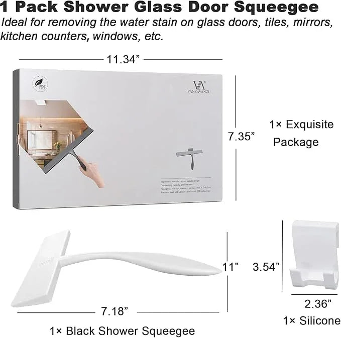 Squeegee for Shower Glass Door, 11-Inch Shower Squeegee for Glass Doors, Bathroom Silicone Squeegees Wiper for Shower with Non-Slip Handle, No-Drilling Silicone Hanging Hook, for Tiles, Mirror(White) - NeatNest