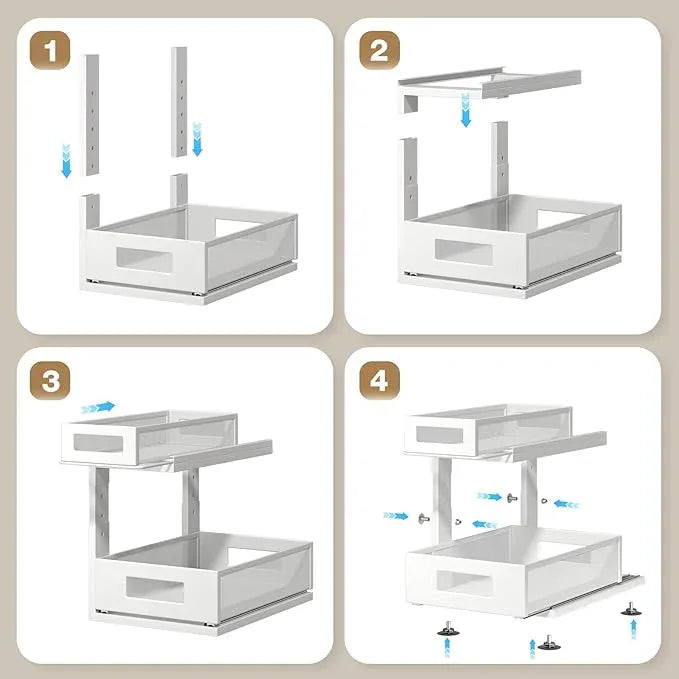 2 Pack Under Sink Organizer With Next-Gen Ball-Bearing Slides,2-Tier Pull Out Cabinet Storage,Height Adjustable Drawer Shelf for Bathroom,Kitchen,Laundry,Cabinet,Pantry(Patent Pending) - NeatNest