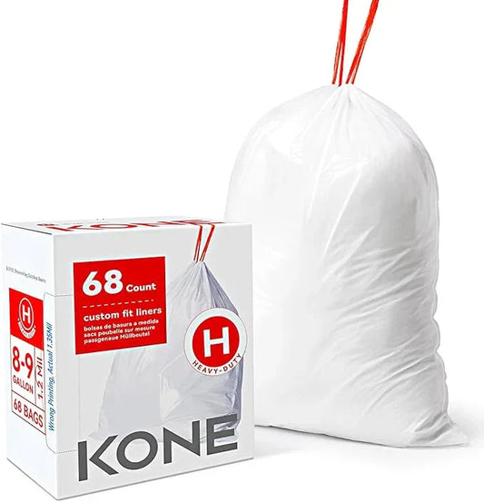 KONE Custom Fit Trash Bags Compatible with Simplehuman Code H, 68 Count Drawstring Garbage Bags, Dispenser Pack Trash Bin Liners For Kitchen, Bathroom, Home, 35 Liter / 8-9 Gallon - NeatNest
