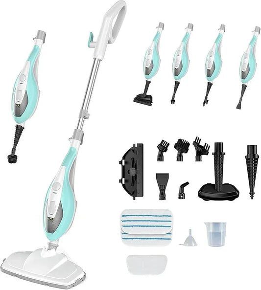 Steam Cleaner for Home, Handheld Floor Steamer Cleaner, Lightweight All in 1 Steam Mop Detachable Steamer for Hardwood Floor Tile Couch, 2 Washable Pads, 1550W 212°F Deep Cleaning, White and Green - NeatNest