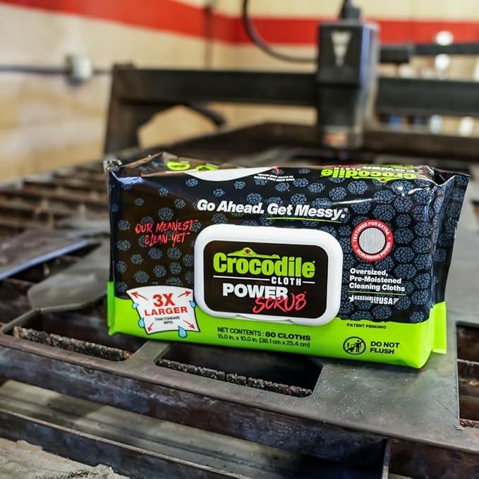 Crocodile Cloth PowerSCRUB Cleaning Wipes – 80 (15" x 10") Dual-Surface Cloths, Heavy-Duty, Moist, Absorbent, & Disposable - Safe on Skin & Multiple Surfaces - NeatNest