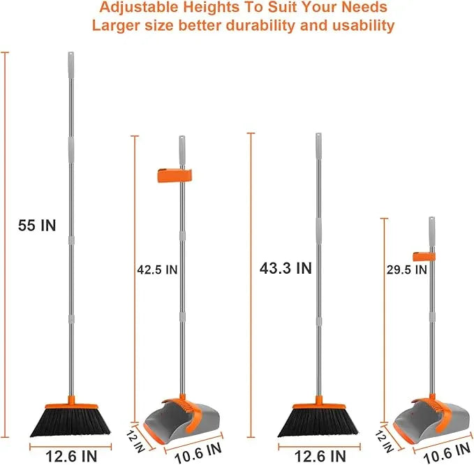 Broom and Dustpan Set, Large Broom with Dustpan Combo Set, 55" Long Handle Heavy Duty Industrial Dust pan Set for Classroom Lobby Home - NeatNest