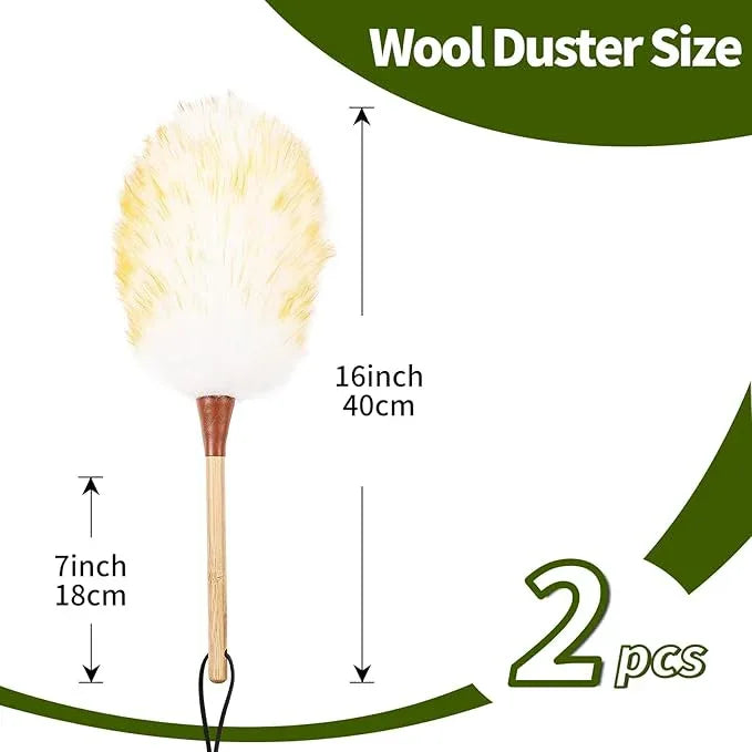 Natural Lambswool Duster 16 Inch Handheld with Wooden Handle Duster Dusting Tool for Blinds Electronics Furniture Delicate Surfaces (2Pcs) - NeatNest