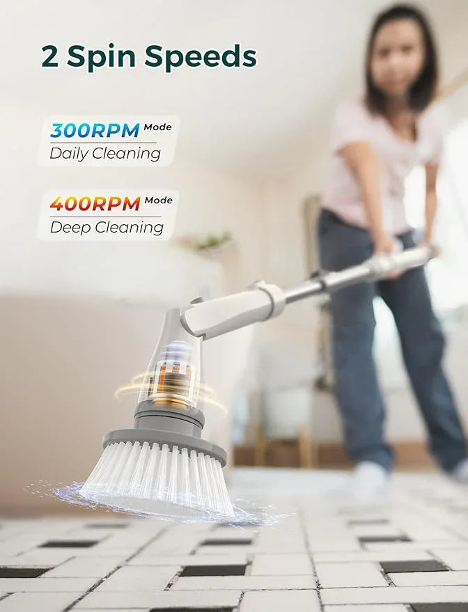 Sweepulire Electric Spin Scrubber SW1, Shower Scrubber with Long Handle, 2 Spin Speeds, Electric Bathroom Scrubber with 8 Replacement Heads, Bath Tub Cleaner Brush for Floor, Tub, Shower, Tile - NeatNest