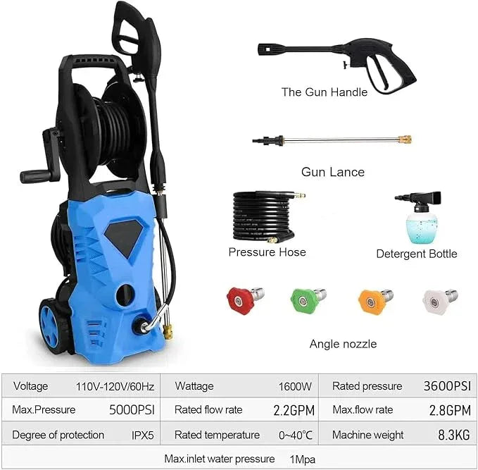 5000PSI Electric Pressure Washer 2025 2.8GPM High Power Washer with 4 Pressure Nozzle and Soap Bottle for Home, Car Washing, Fence Cleaning, Patio (Blue) - NeatNest