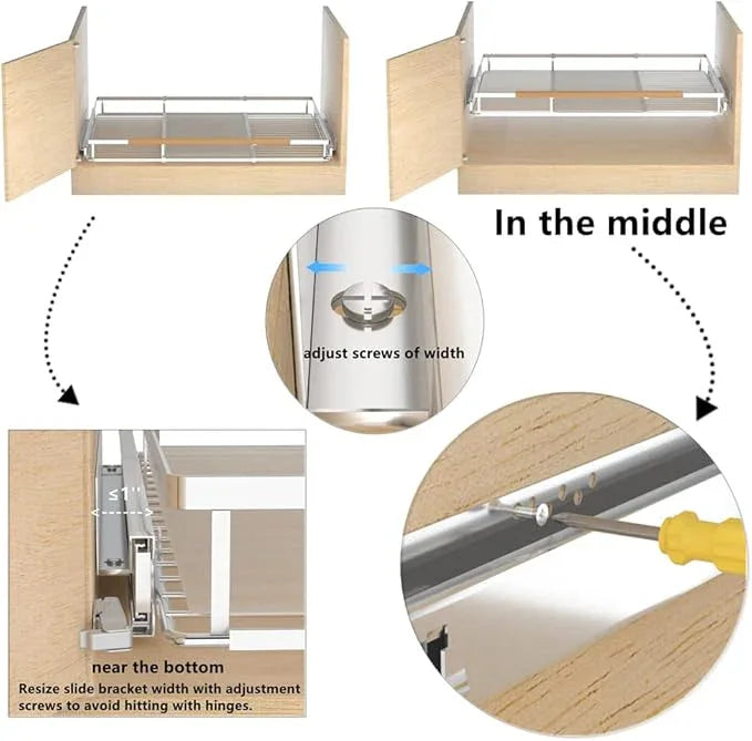 Expandable Pull Out Cabinet Drawer, Slide Out Shelves Heavy Duty Metal, Kitchen Pantry Under Sink Storage Roll Out Drawer for Pots, Pans, 22.4''Deep(3 Pack) - NeatNest
