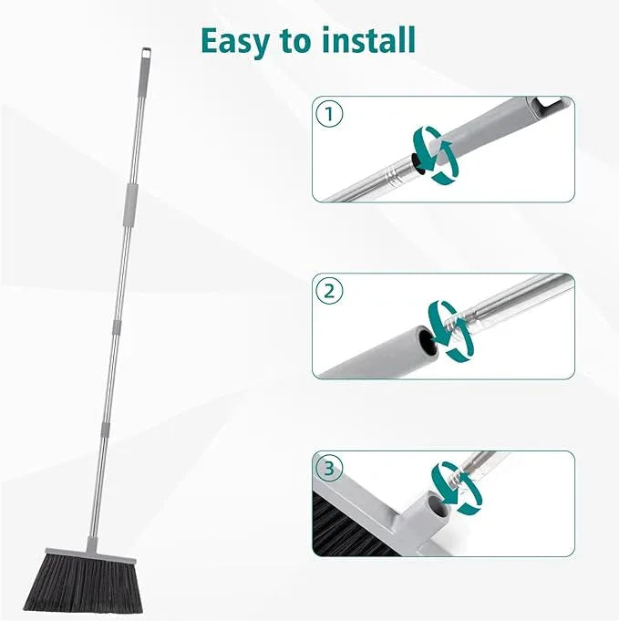PBHEPJ Broom, Outdoor Broom for Floor Cleaning, 58" Long Stainless Steel Handle, Hard Bristle Angle Broom for Sweeping Indoor, Commercial, Industrial, Garage, Kitchen - NeatNest